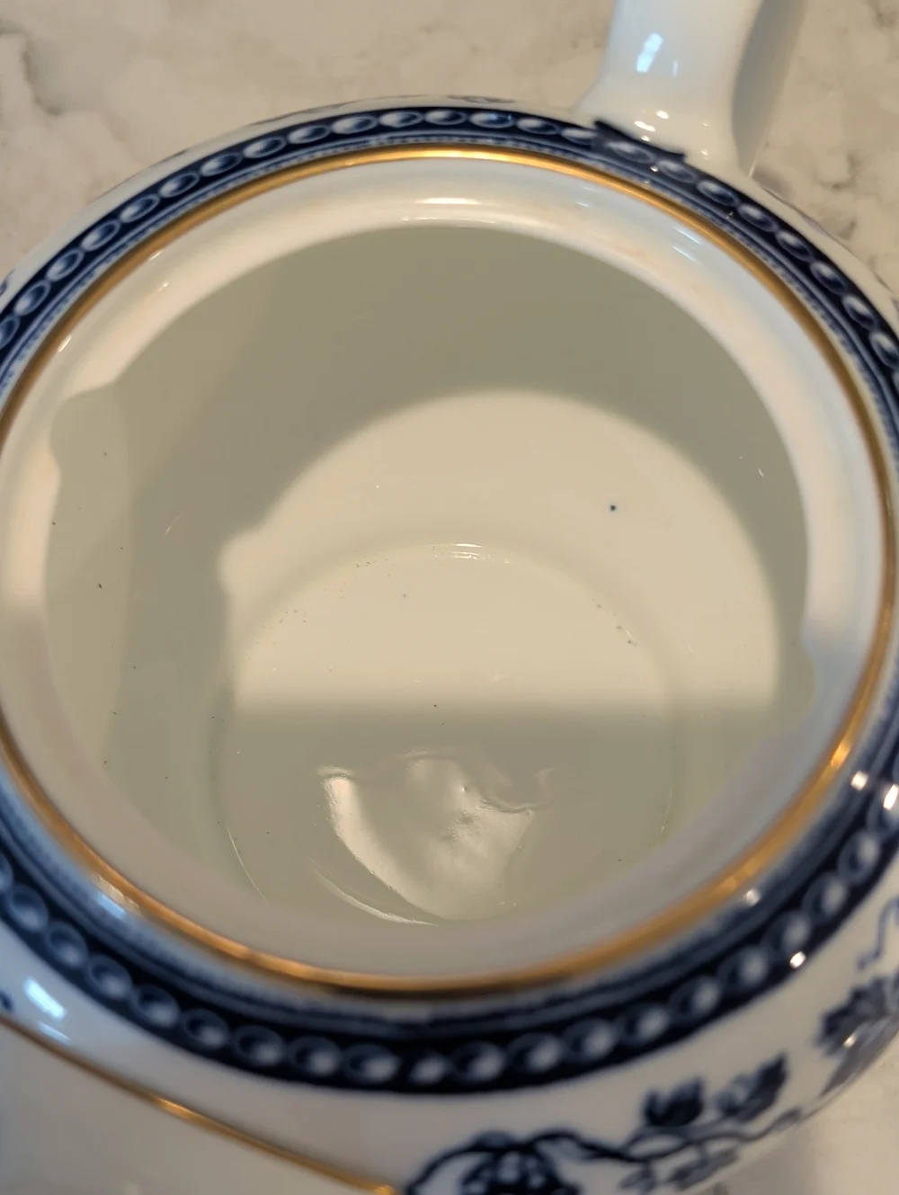 Wedgewood Sophia Blue and White Porcelain Teapot with Gold Trim